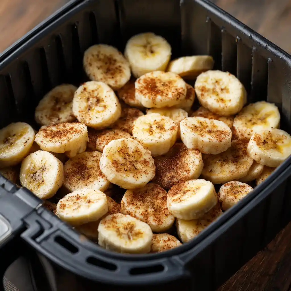 Air fried cinnamon banana chips – 1 Quick Recipe for Sweet & Crisp Results 11 banana slices in air fryer basket