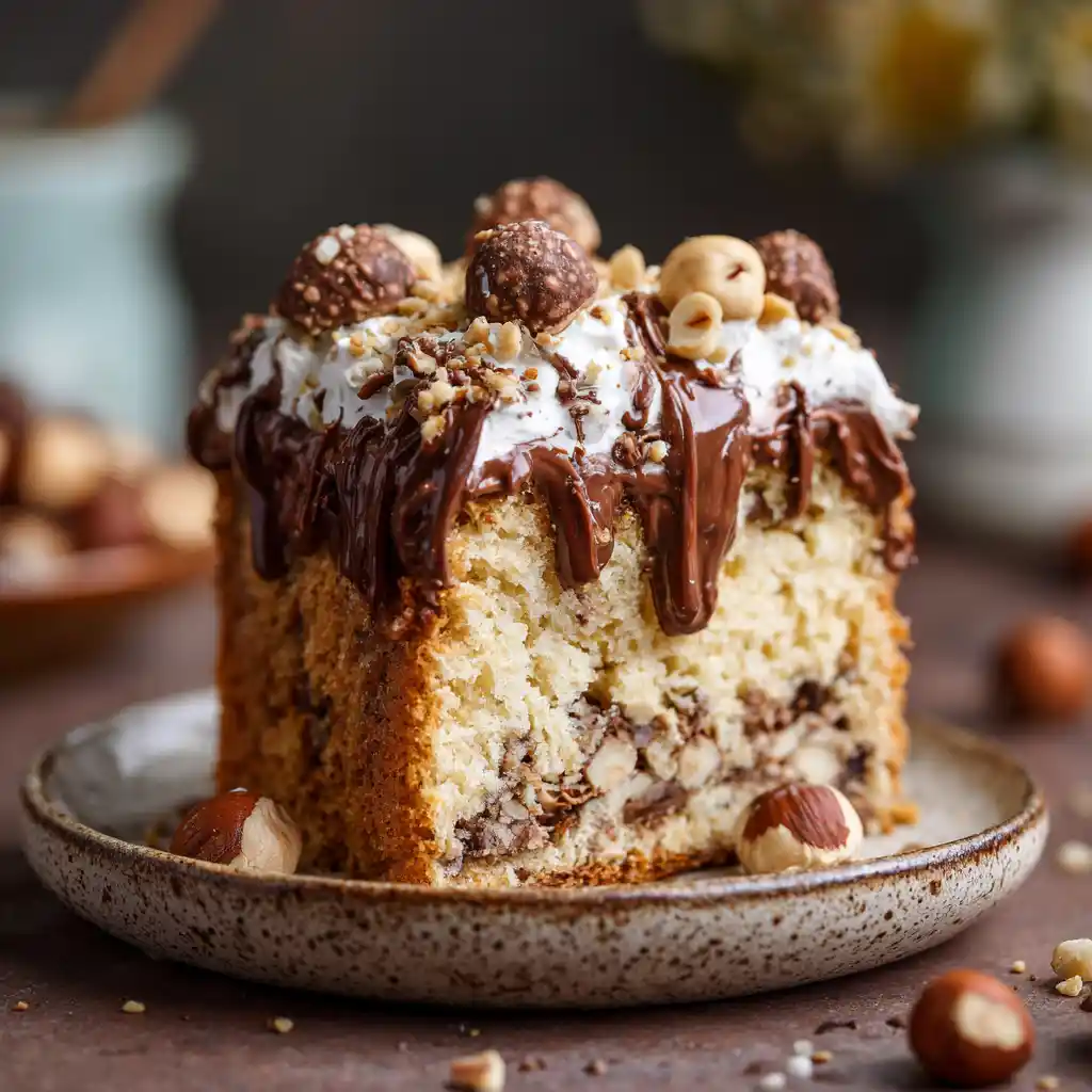Ferrero Rocher Tres Leches Cake Recipe – Creamy, Rich & Easy 7 Ferrero Rocher tres leches cake slice