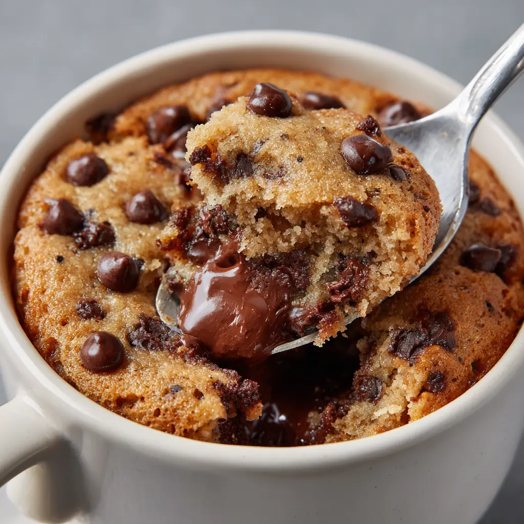 Mug Cake Chocolate Chip Cookie Recipe - Quick & Delicious Treat in 60 Sec! 9 Gooey center of microwaved chocolate chip mug cake