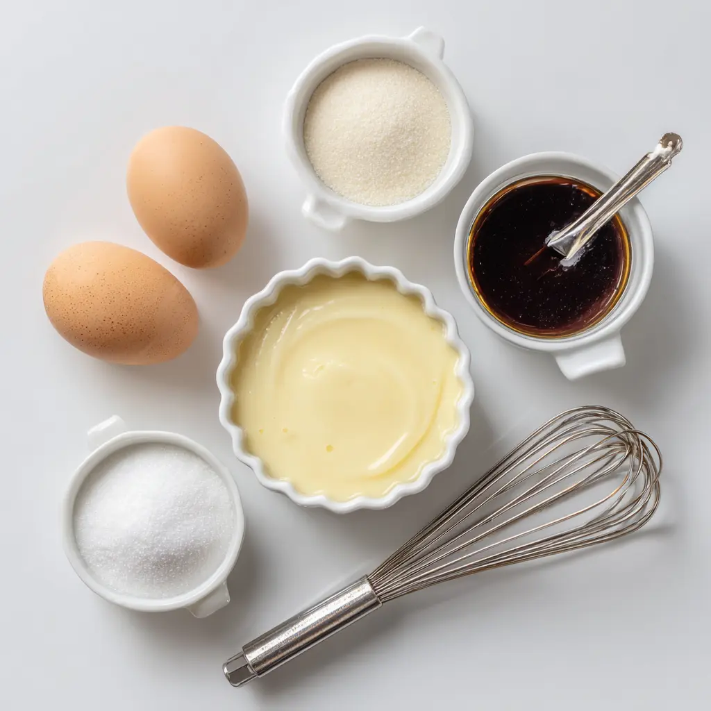 Microwave Flan Pudding – Quick & Delicious 10-Min Dessert Recipe 9 ingredients for microwave flan pudding including milk, egg, and sugar