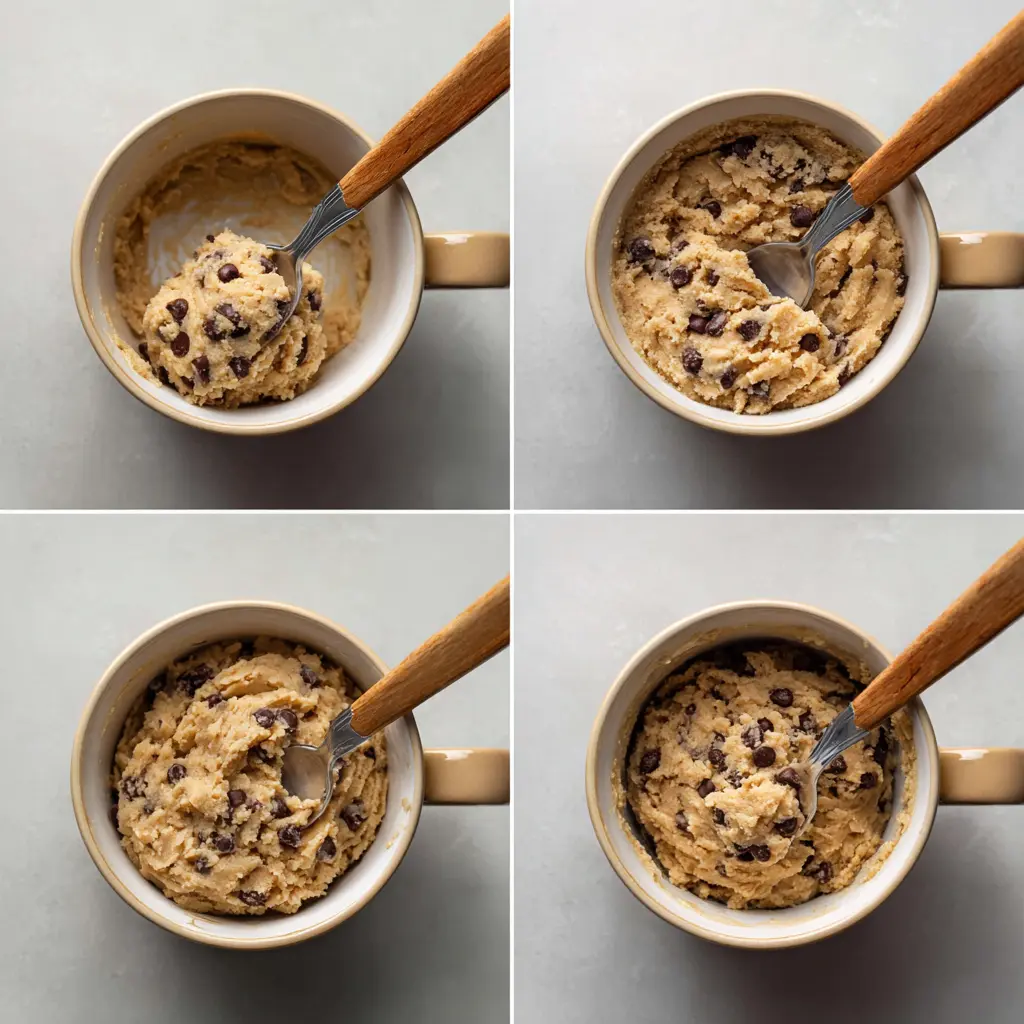 Mug Cake Chocolate Chip Cookie Recipe - Quick & Delicious Treat in 60 Sec! 8 Mixing chocolate chip cookie batter in a mug