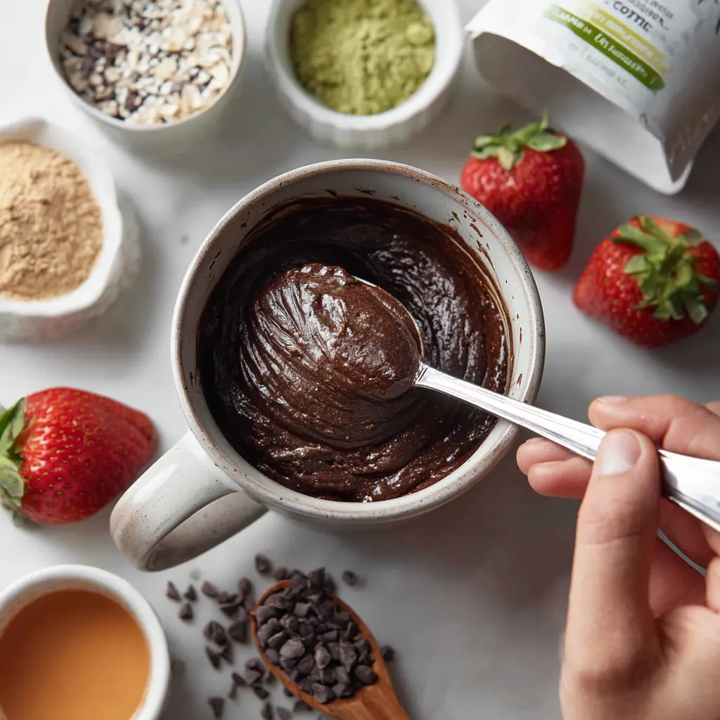 Protein Mug Cake Chocolate – Amazing 2-Minute Treat 9 mixing chocolate protein mug cake batter