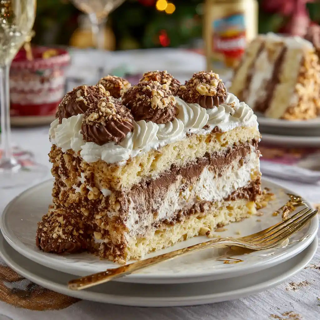 Ferrero Rocher Tres Leches Cake Recipe – Creamy, Rich & Easy 12 Served slice of Ferrero Rocher tres leches