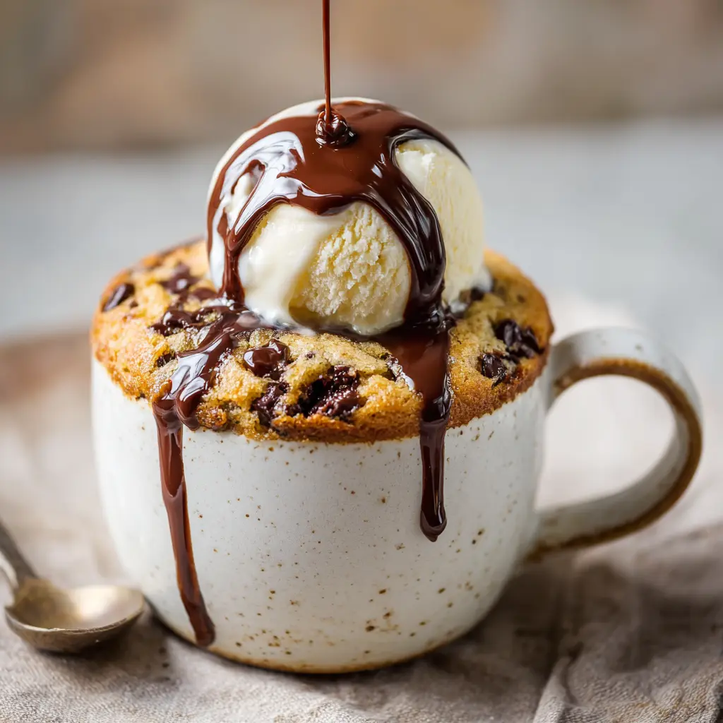 Mug Cake Chocolate Chip Cookie Recipe - Quick & Delicious Treat in 60 Sec! 10 Chocolate chip mug cake with vanilla ice cream