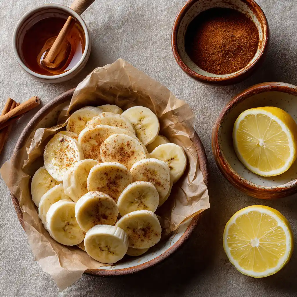 Air fried cinnamon banana chips – 1 Quick Recipe for Sweet & Crisp Results 10 thin banana slices for air frying