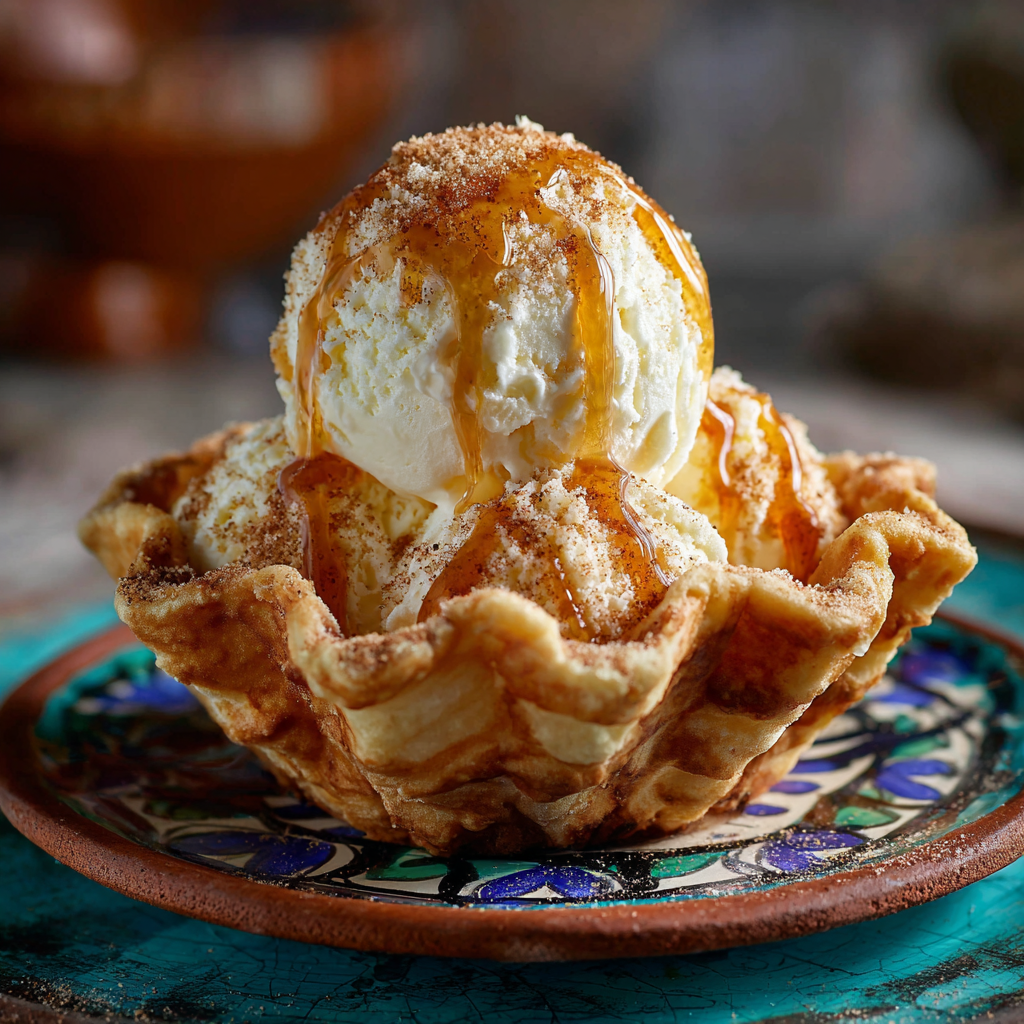 Sopapilla Cheesecake Ice Cream – 1 Easy, Irresistible Frozen Treat 6 Sopapilla cheesecake ice cream in waffle bowl