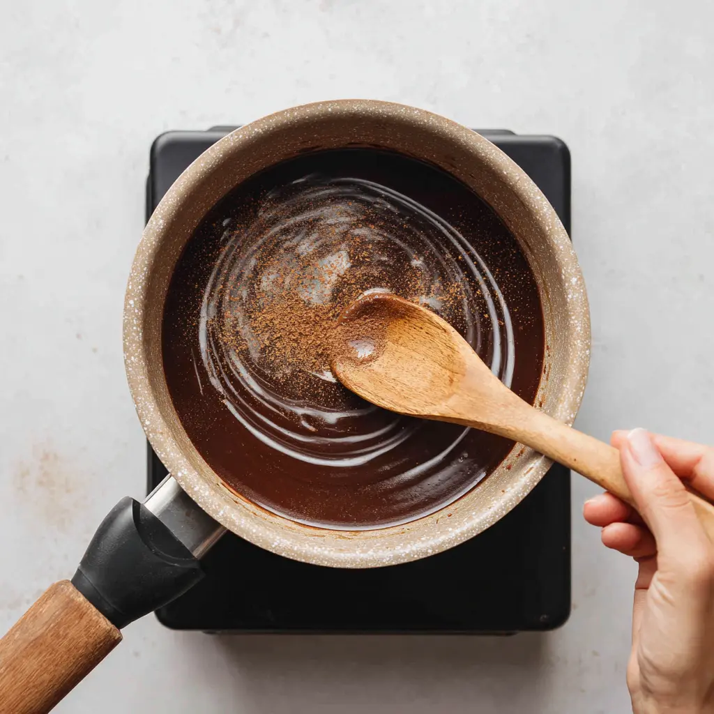 Mexican Hot Chocolate Rolled Tacos – Easy 20-Min Dessert Delight 11 Chocolate, cream, and cinnamon melting in saucepan