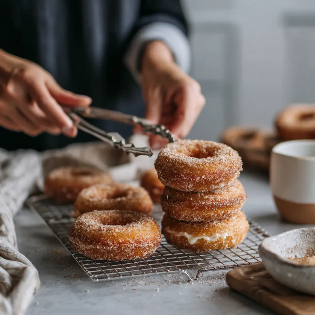 Churro Cheesecake Donuts – 5-Step Recipe With Amazing Results 11 Rolling churro cheesecake donuts in cinnamon sugar