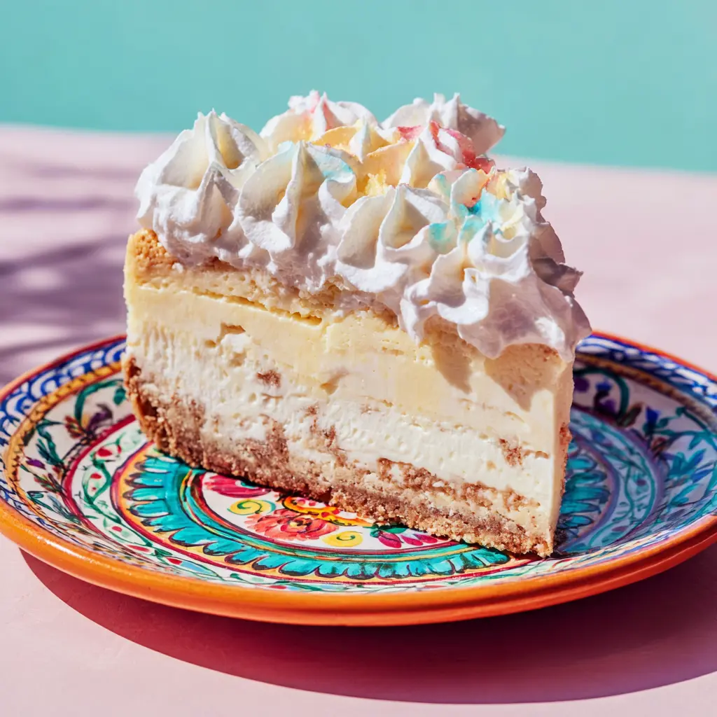 Ice Cream Cake Cheesecake – 1 Easy No-Bake Treat for Summer Joy 7 Ice Cream Cake Cheesecake on Talavera Plate