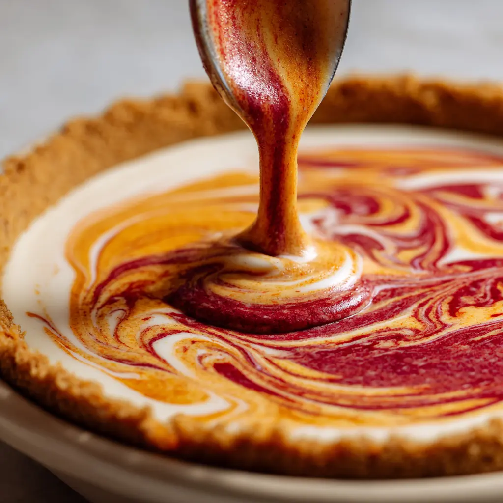 Ultimate Mangonada Cheesecake – 5-Star Delicious Fiesta 10 Swirling chamoy into mango cheesecake batter