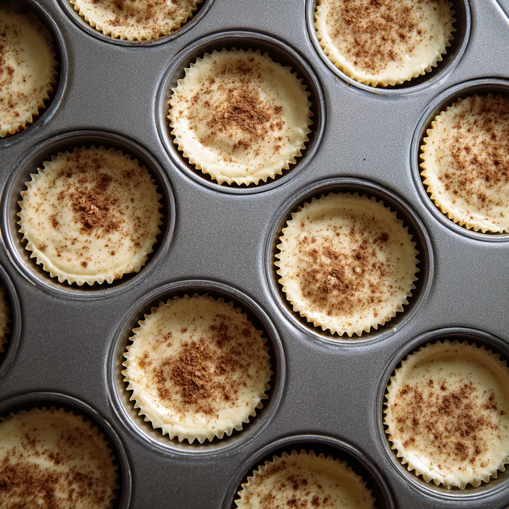 Mini Churro Cheesecake Bites – 7-Step Recipe for Sweet Success 11 mini cheesecakes filled before baking