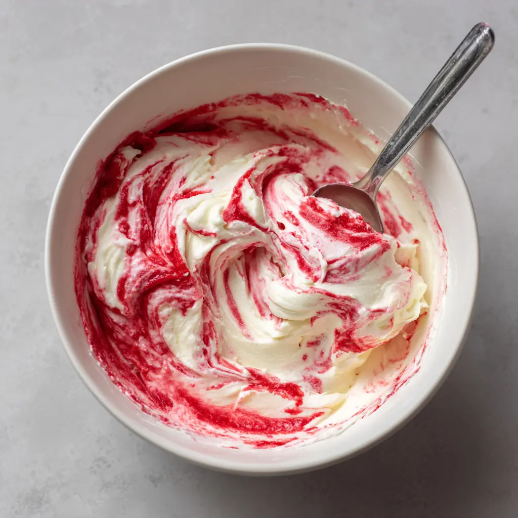 Strawberry Cheesecake Ice Cream Cake – The Ultimate No-Bake Dessert 11 Mixing strawberry and cream cheese ice cream filling