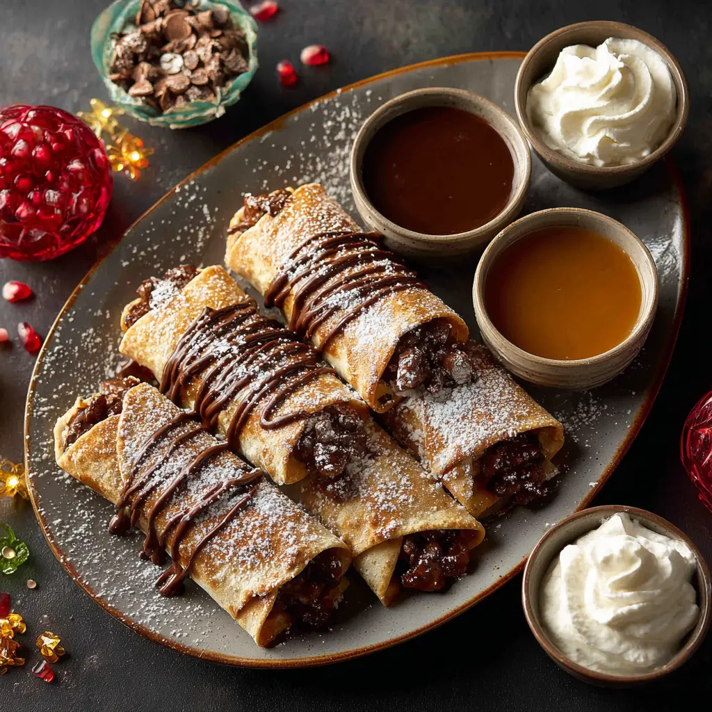 Mexican Hot Chocolate Rolled Tacos – Easy 20-Min Dessert Delight 14 Rolled dessert tacos with chocolate drizzle and whipped cream