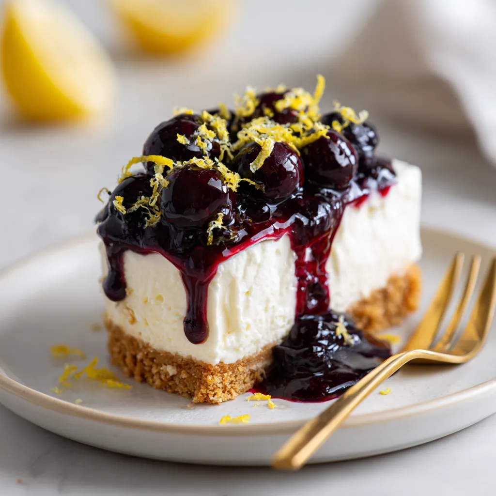 No Bake Blueberry Lemon Cheesecake – 1 Easy Stunning Recipe 13 Slice of blueberry lemon no bake cheesecake