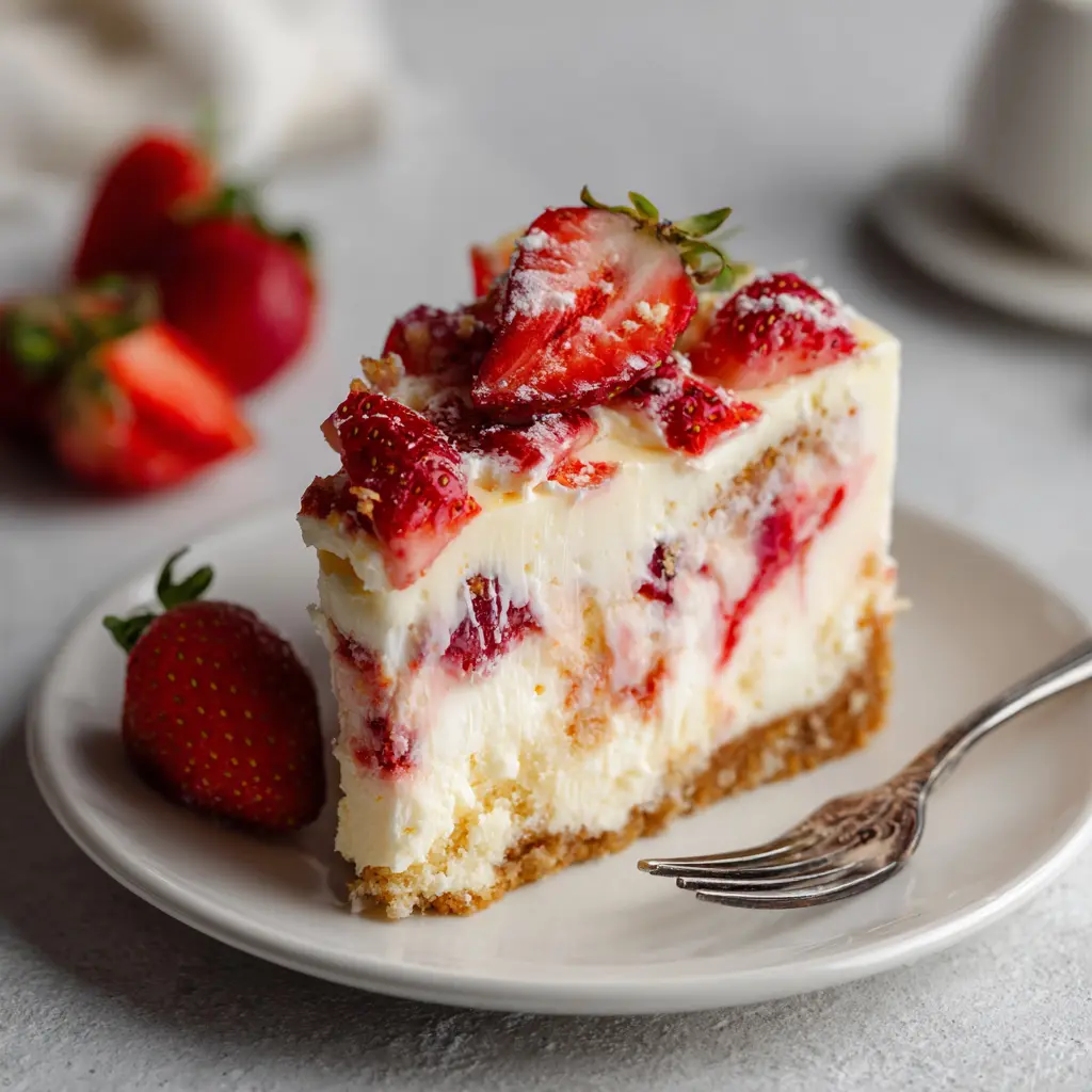 Strawberry Cheesecake Ice Cream Cake – The Ultimate No-Bake Dessert 12 Slice of strawberry cheesecake ice cream cake