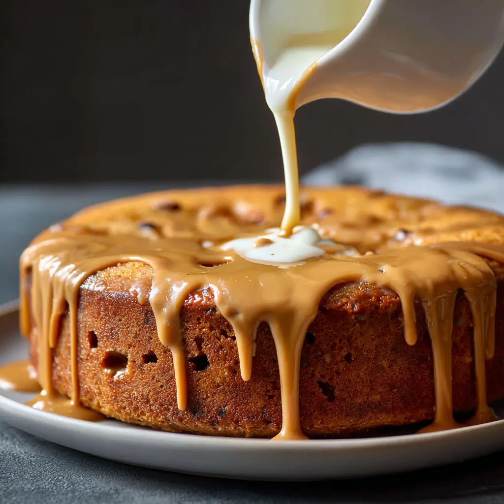 Biscoff Cake Tres Leches – 1 Easy Recipe for a Remarkably Moist Dessert 10 pouring biscoff milk onto tres leches cake