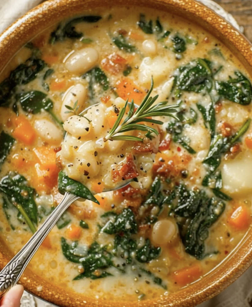 Creamy White Bean Turkey Bacon Spinach Soup