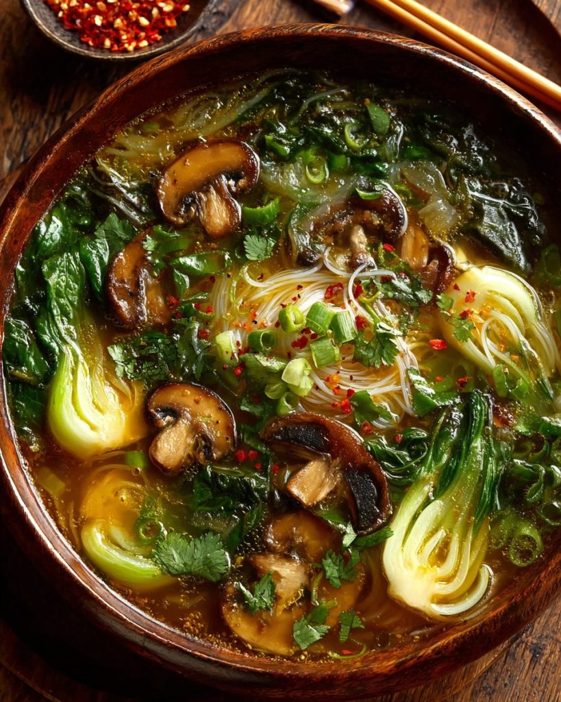 Healing Ginger Garlic Broth with Rice Noodles