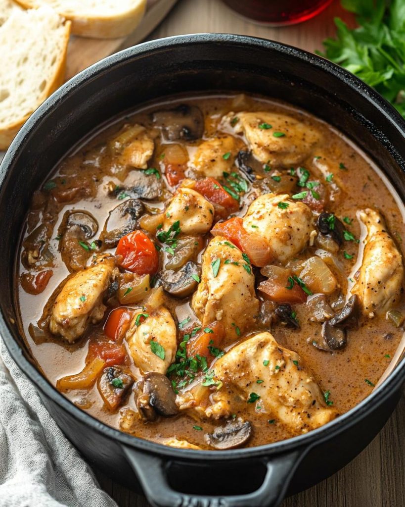 Slow Cooked Chicken Cacciatore with Bell Peppers Mushrooms