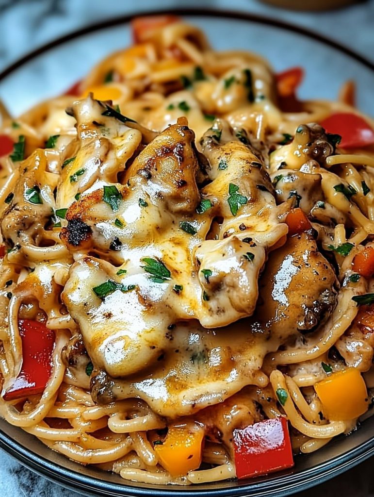 Cheesy Chicken Garlic Butter Roasted Veggie Spaghetti