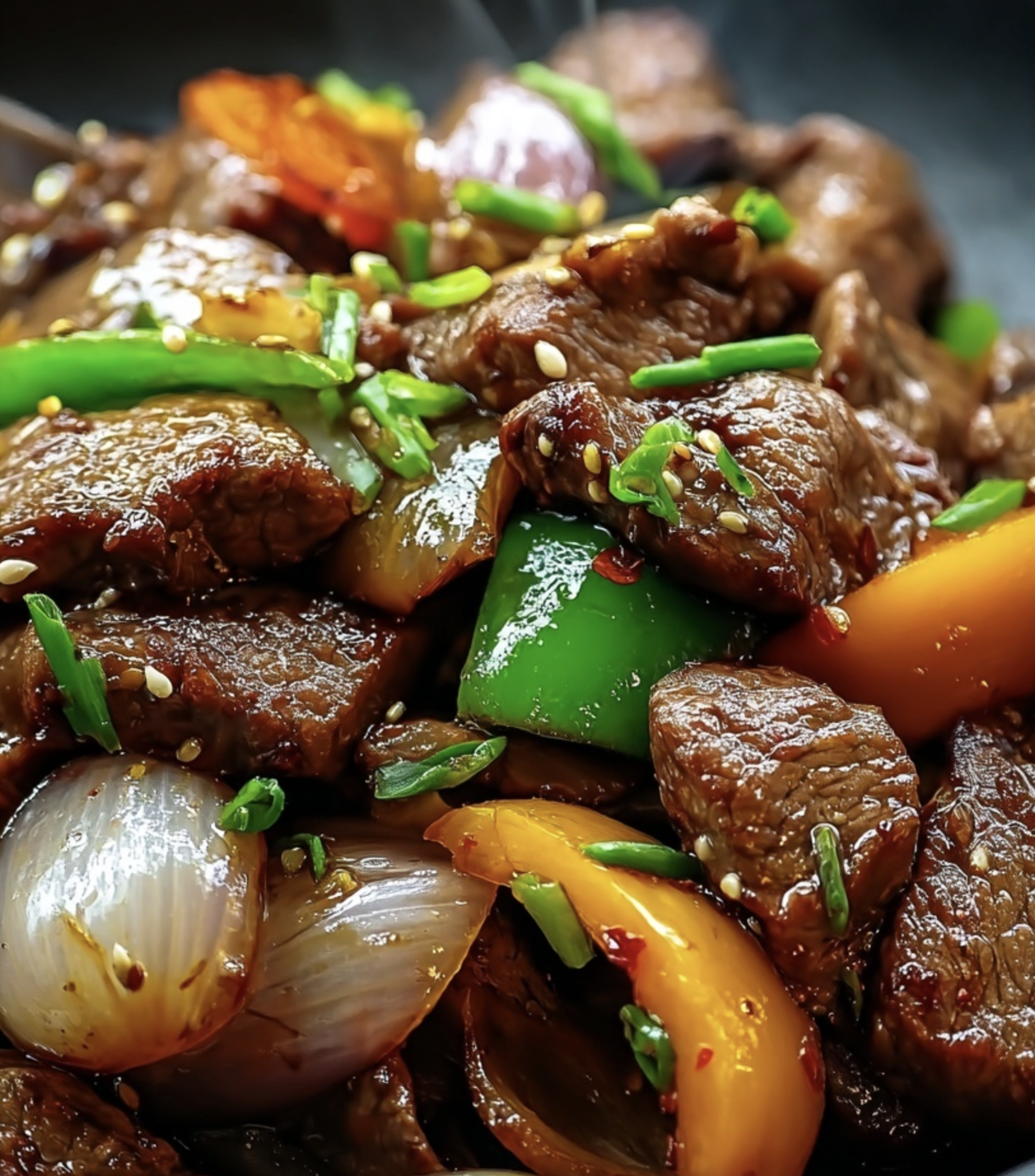 Chinese Pepper Steak with Sizzling Bell Peppers and Onions