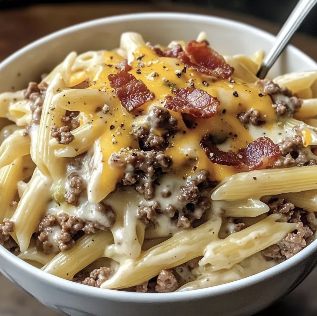 Loaded Bacon Cheeseburger Alfredo Pasta Cheesy Meaty Totally Comforting