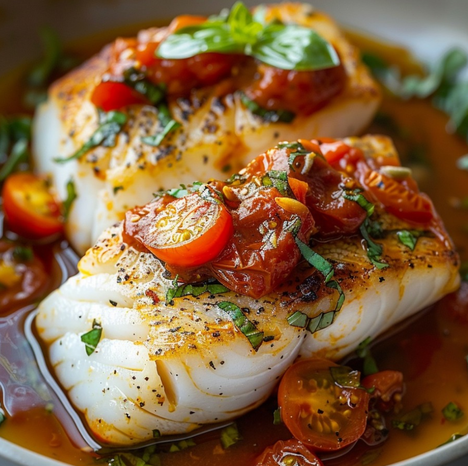 Seared Cod with Tomato Basil Sauce