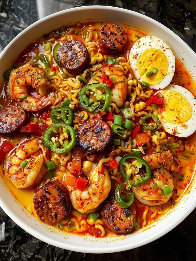 Spicy Jalapeño Cheddar Sausage Shrimp Ramen