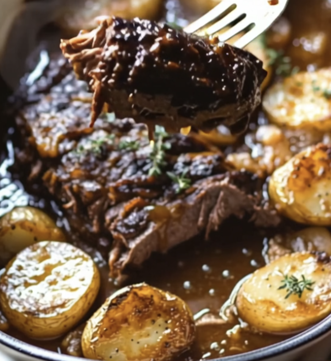 apple cider pot roast with potatoes