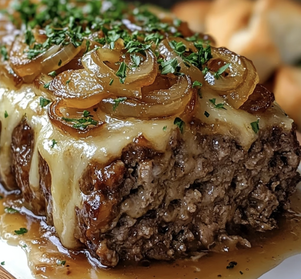 Crockpot French Onion Meatloaf and Melted Swiss Cheese 1 Crockpot French Onion Meatloaf with Melted Swiss Cheese