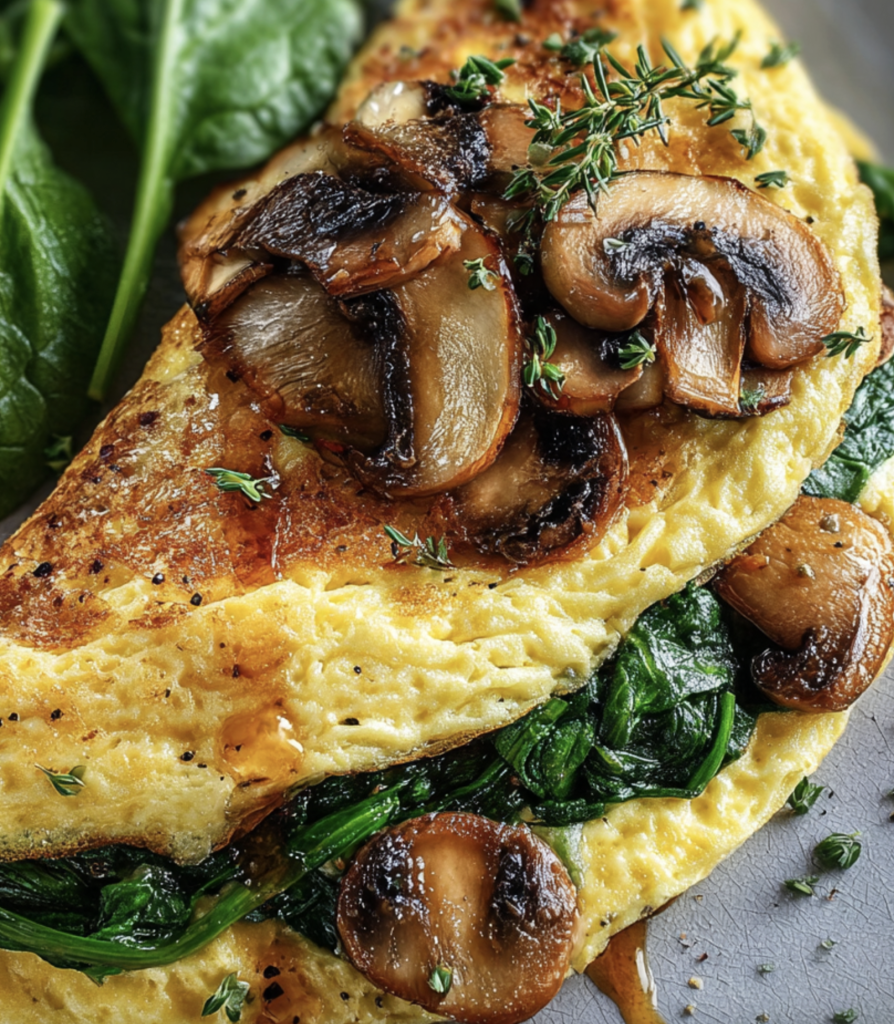 Egg Omelet with Spinach and Mushroom (Quick Recipe) 1 Egg Omelet with Spinach and Mushroom