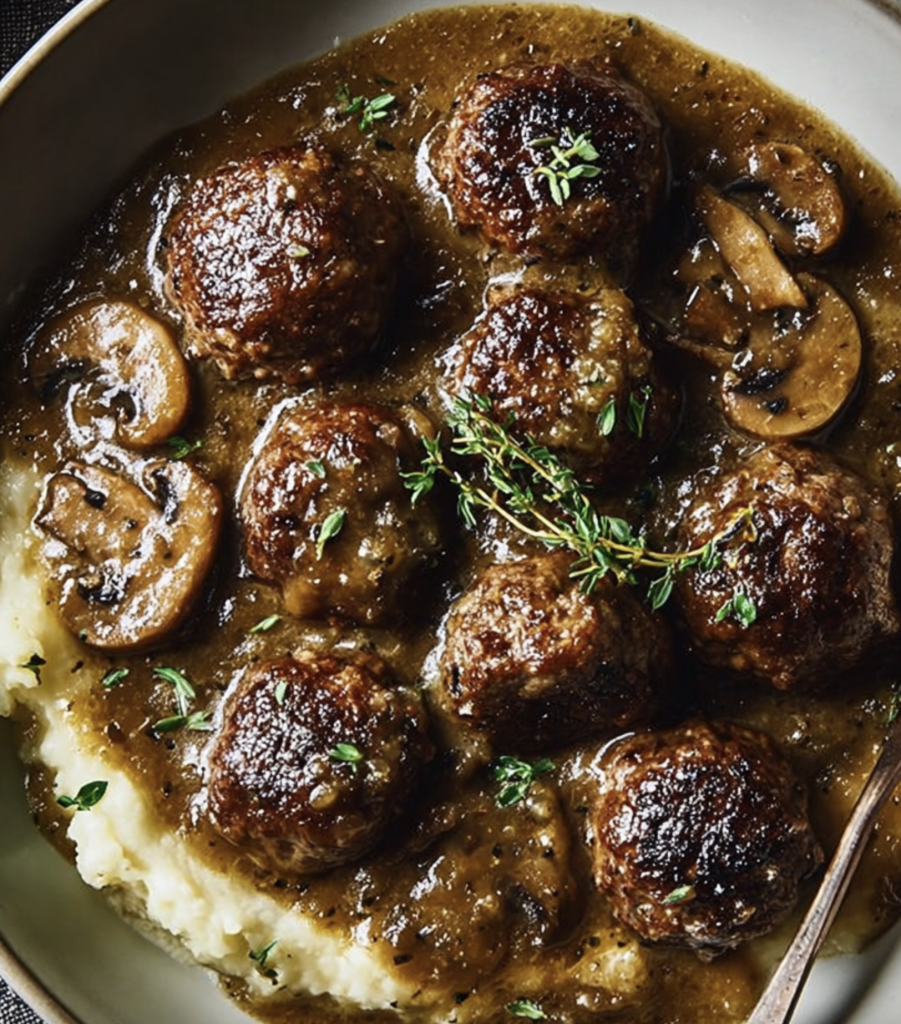 Salisbury Steak Meatballs with Rich Mushroom Gravy