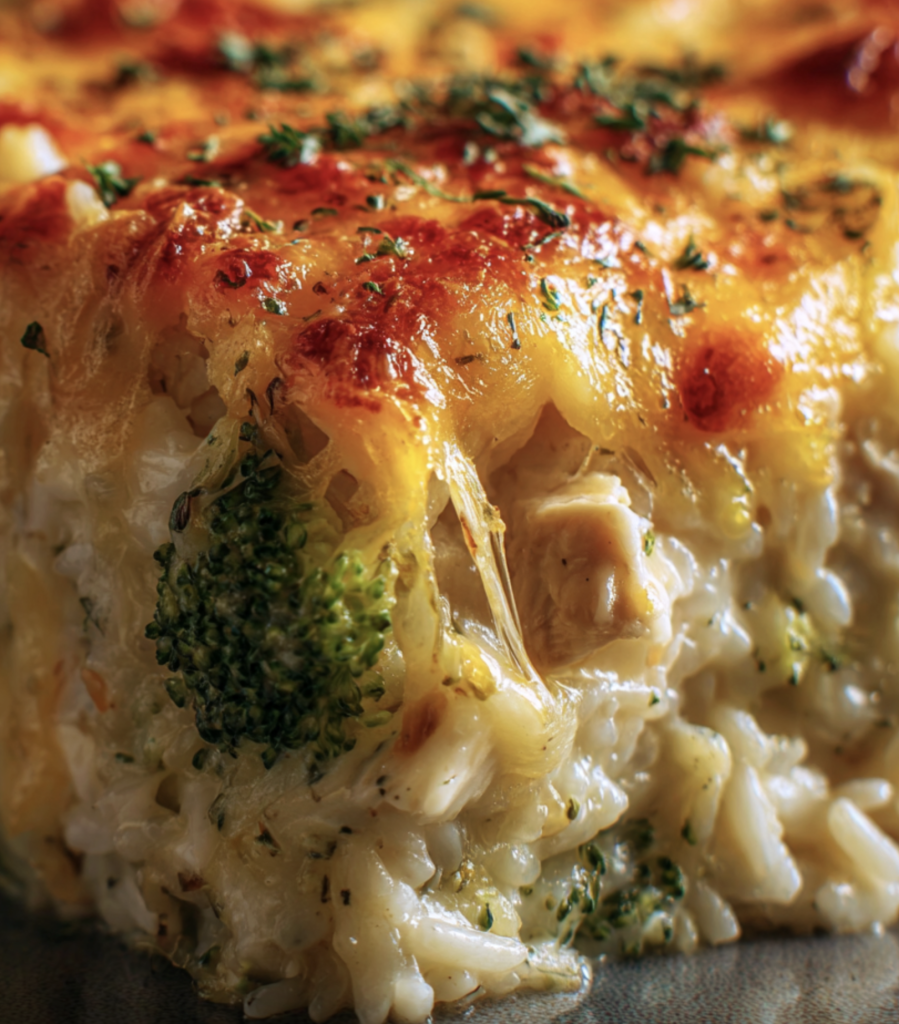 Broccoli Rice Chicken and Cheese Casserole