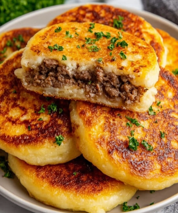 Mashed Potato Pancakes with Savory Meat Filling 1 Mashed Potato Pancakes with Savory Meat Filling