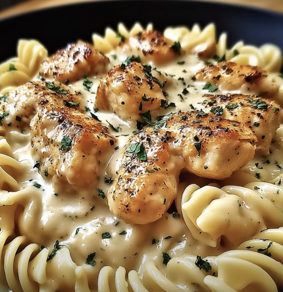Rich Parmesan Rotini with Tender Chicken in Garlic Butter Sauce