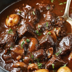 Slow Braised French Beef Bourguignon with Tender Mushrooms and a Bright Hint of Coriander