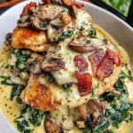 Smothered Chicken with Creamed Spinach Bacon and Mushrooms