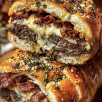 Triple Cheese Turkey Bacon Burger Stuffed Garlic Bread