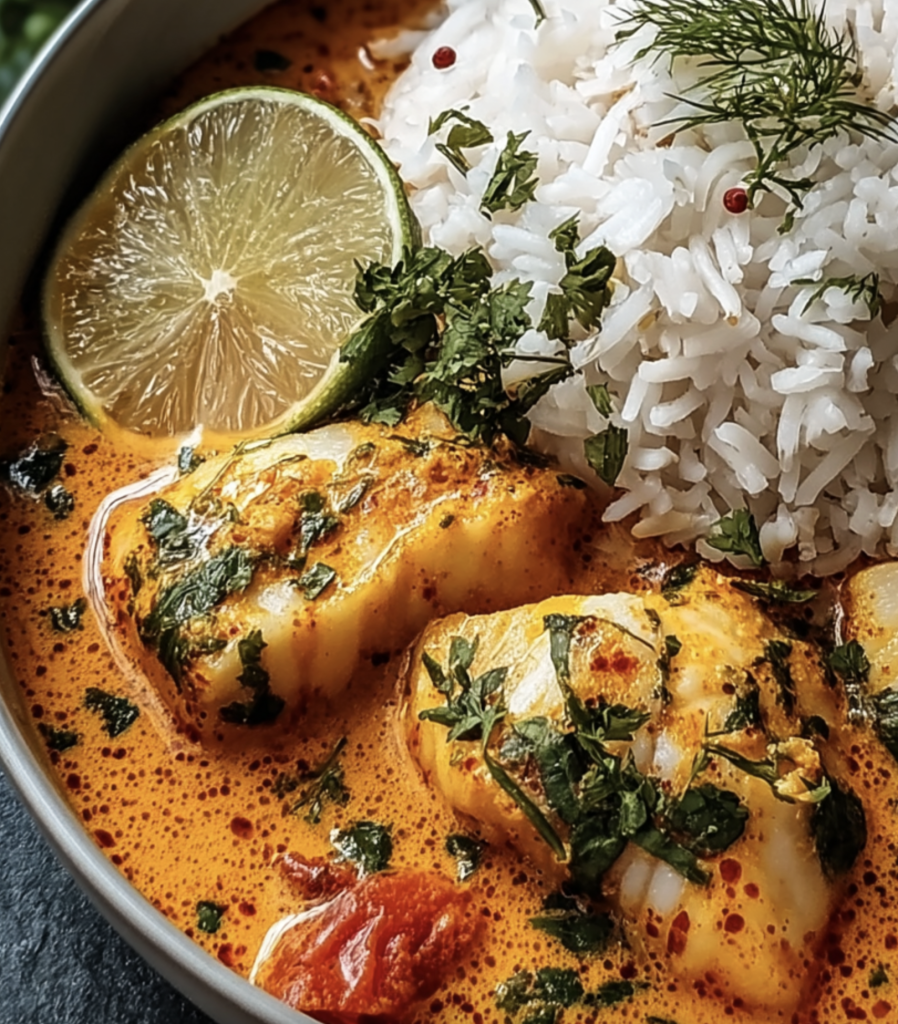 Tropical Coconut Lime Fish Curry with Jasmine Rice