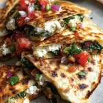 Mediterranean Quesadillas with Spinach Feta Mozzarella and Red Onion
