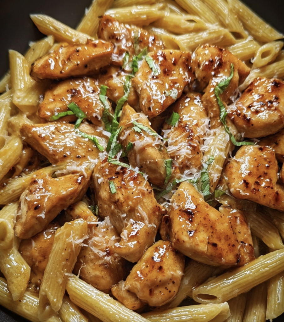 Sticky Garlic Honey Chicken Penne