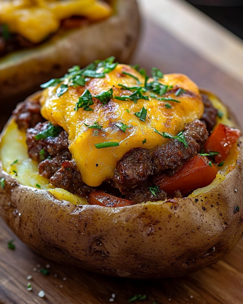 Stuffed Potatoes with Mushrooms and Melted Cheese