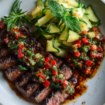 Balsamic Skirt Steak with Red Pepper Relish and Zucchini Salad1