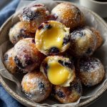 Blueberry Cake Donut Holes with Citrus Glaze Lemon Curd Filling