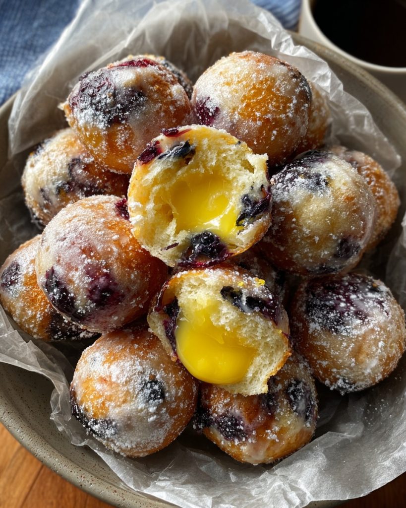 Blueberry Cake Donut Holes with Citrus Glaze and Lemon Curd 2 Blueberry Cake Donut Holes with Citrus Glaze Lemon Curd Filling1