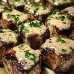 Tender Steak Bites in Garlic Butter with Creamy Parmesan Sauce